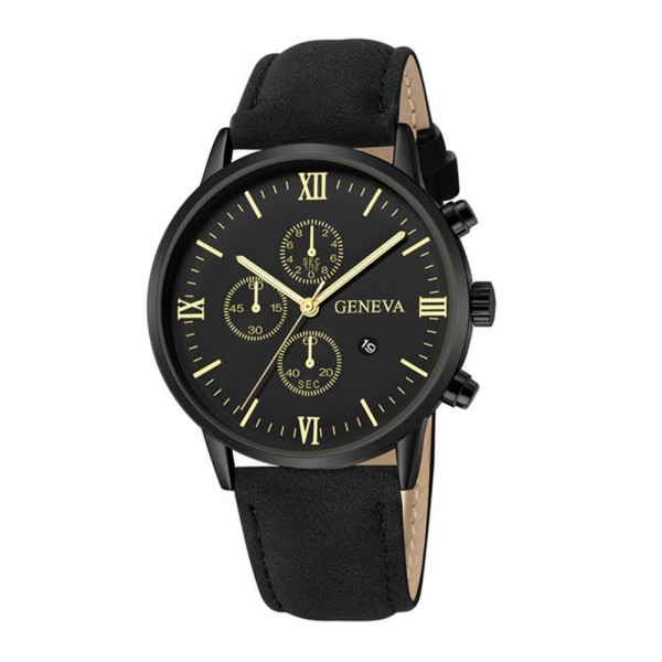 Casual Geneva Quartz Watch Herrklockor Casual Läderband Qua Gold Black