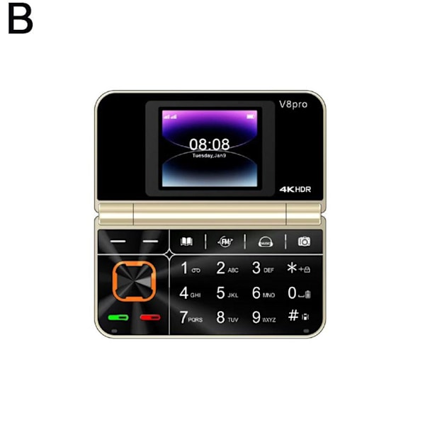 V8pro Dubbelskärm Vikbar Sidoflip Funktionstelefon Stor Knapp D gold 1pcs
