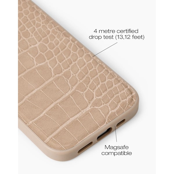 Vegan Leather Case MagSafe iPhone 13 / 14 / 15 / 16e Warm Beige Croco Beige