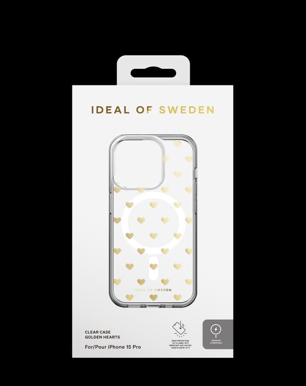 Clear Case MagSafe iPhone 15 Pro Golden Hearts Transparent