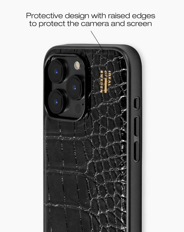 Vegan Leather Case MagSafe iPhone 15 Pro Max Black Croco Svart