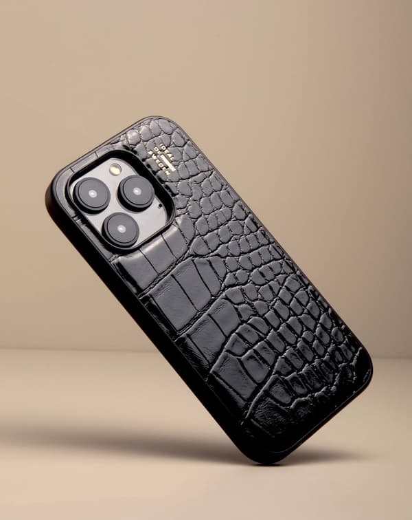 Vegan Leather Case MagSafe iPhone 15 Pro Max Black Croco Svart
