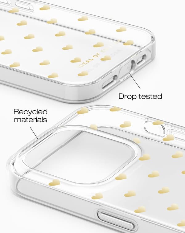 Clear Case iPhone 15 Pro Golden Hearts Transparent