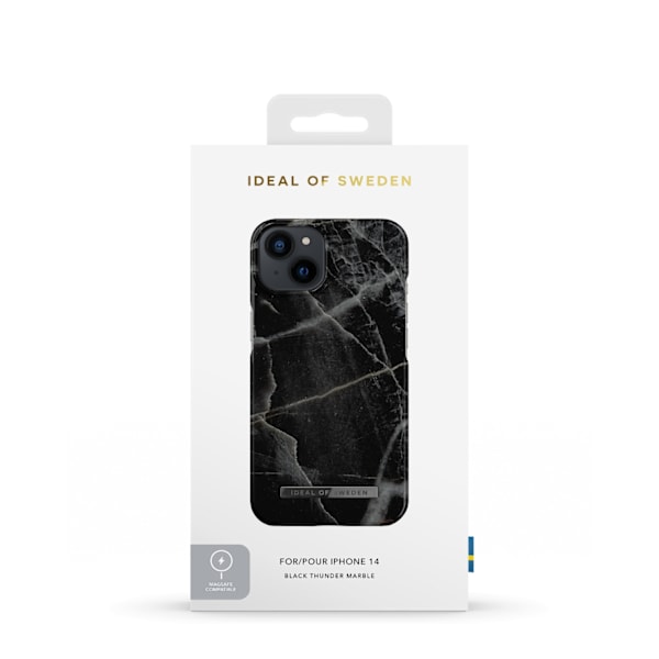 Printed Case MagSafe iPhone 13 / 14 / 16e Black Thunder Marble