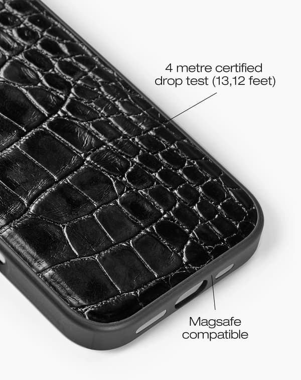 Vegan Leather Case MagSafe iPhone 16 Pro Black Croco Black