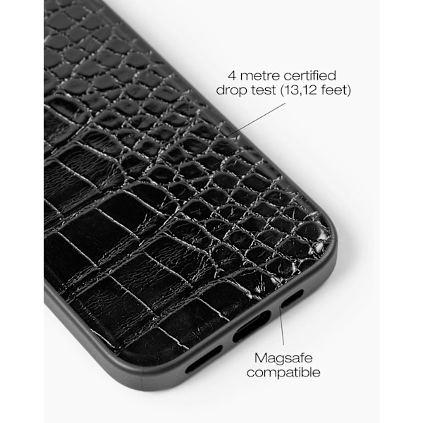 Vegan Leather Case MagSafe iPhone 13 / 14 / 15 / 16e Black Croco Black