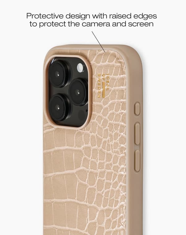 Vegan Leather Case MagSafe iPhone 15 Pro Warm Beige Croco Beige