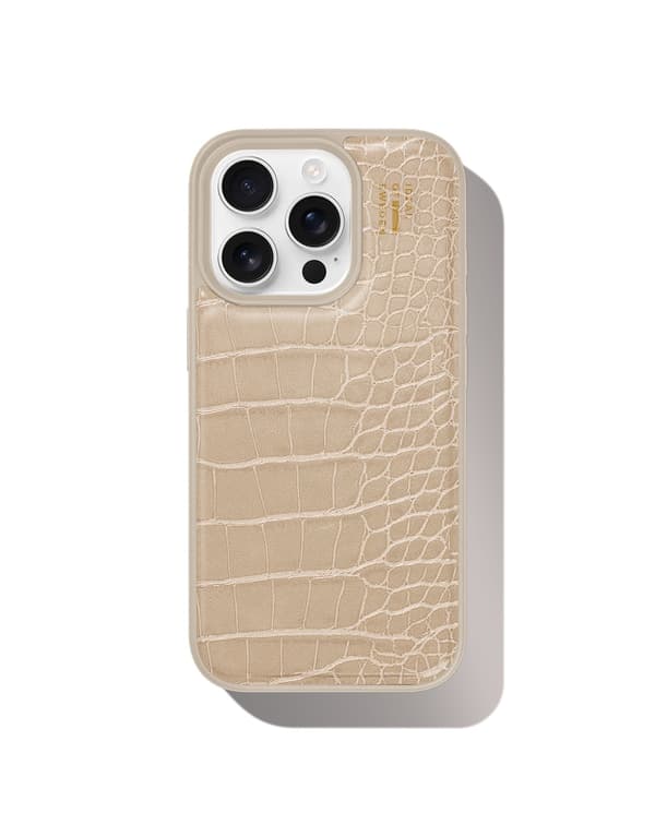 Vegan Leather Case MagSafe iPhone 16 Pro Max Warm Beige Croco