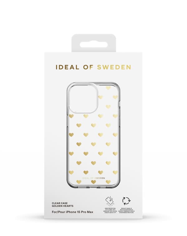 Clear Case iPhone 15 Pro Max Golden Hearts Transparent
