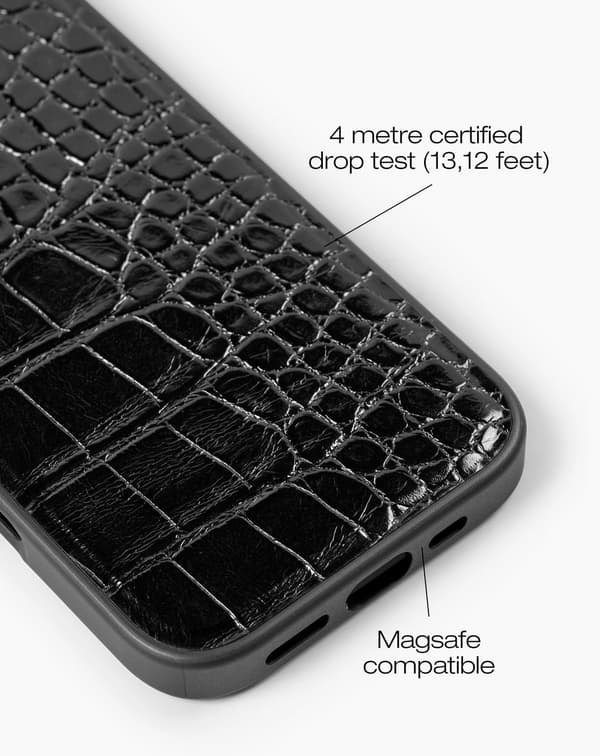 Vegan Leather Case MagSafe iPhone 16 Black Croco