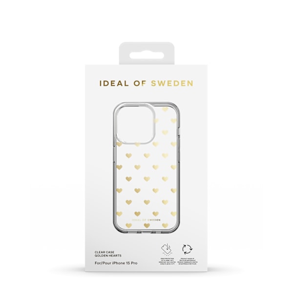 Clear Case iPhone 15 Pro Golden Hearts Transparent