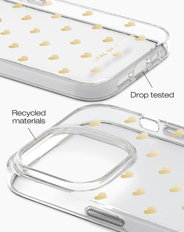 Clear Case iPhone 14 Pro Golden Hearts Transparent