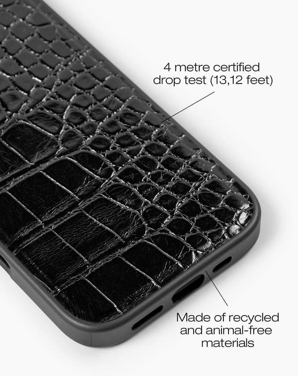 Vegan Leather Case iPhone 16 Black Croco
