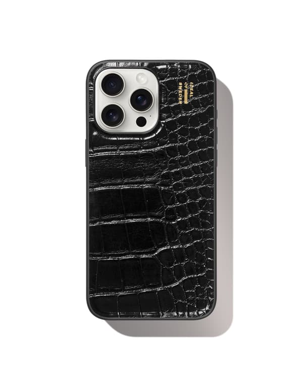 Vegan Leather Case MagSafe iPhone 15 Pro Max Black Croco Svart