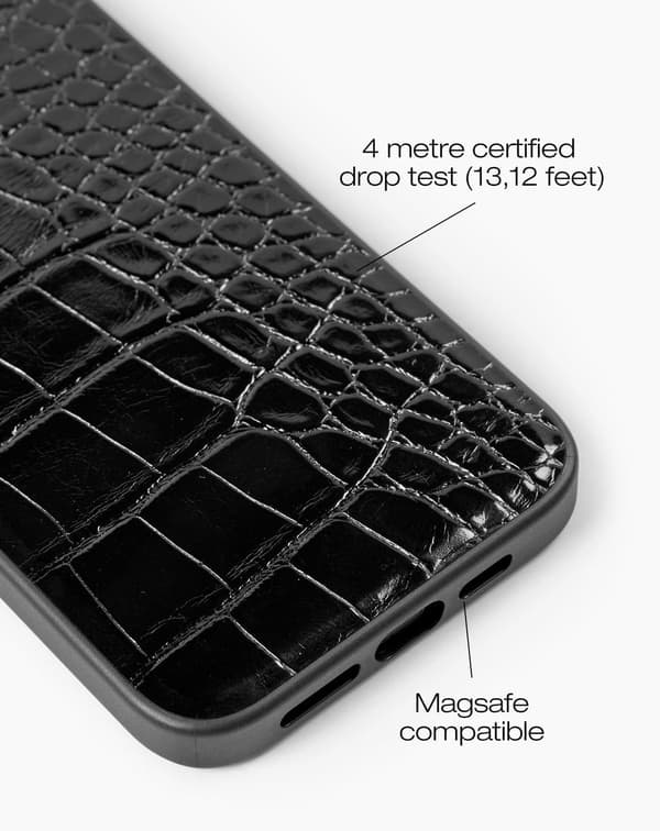 Vegan Leather Case MagSafe iPhone 15 Pro Max Black Croco Black