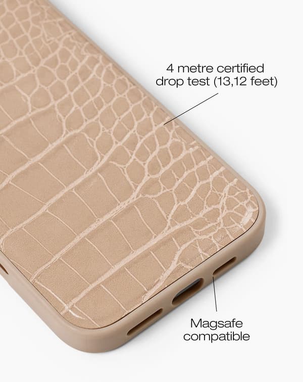 Vegan Leather Case MagSafe iPhone 16 Pro Warm Beige Croco