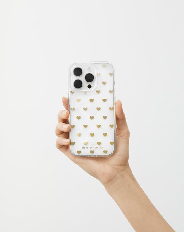 Clear Case iPhone 15 Pro Golden Hearts Transparent