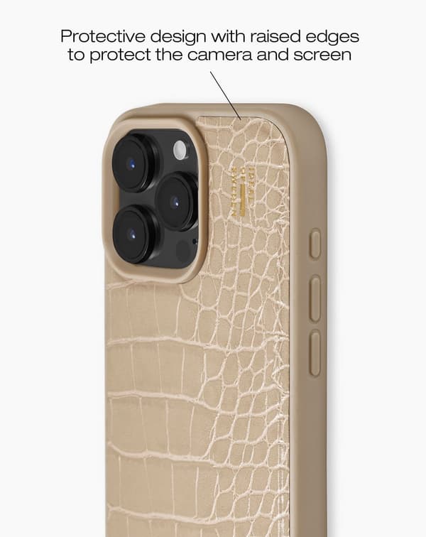 Vegan Leather Case MagSafe iPhone 16 Pro Warm Beige Croco