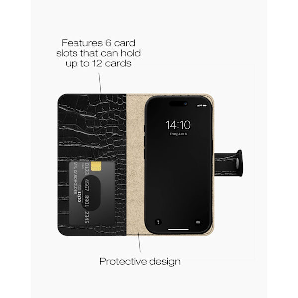 Magnet Wallet+ iPhone 16 Black Croco