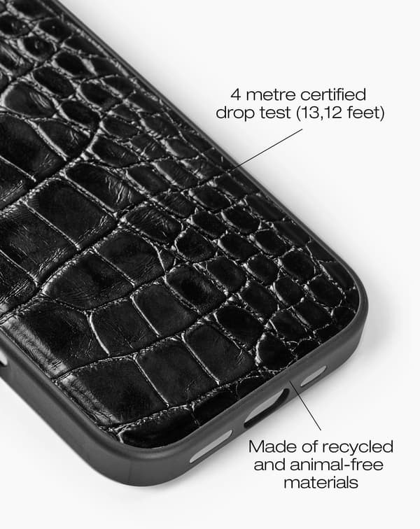 Vegan Leather Case iPhone 16 Pro Black Croco