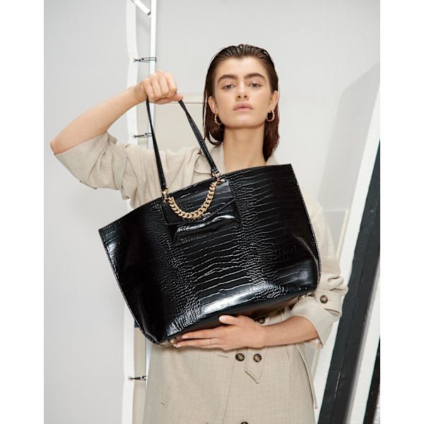 Tulip Chain Tote Neo Noir Croco