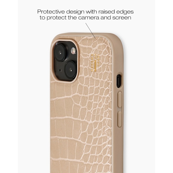 Vegan Leather Case MagSafe iPhone 13 / 14 / 15 / 16e Warm Beige Croco Beige