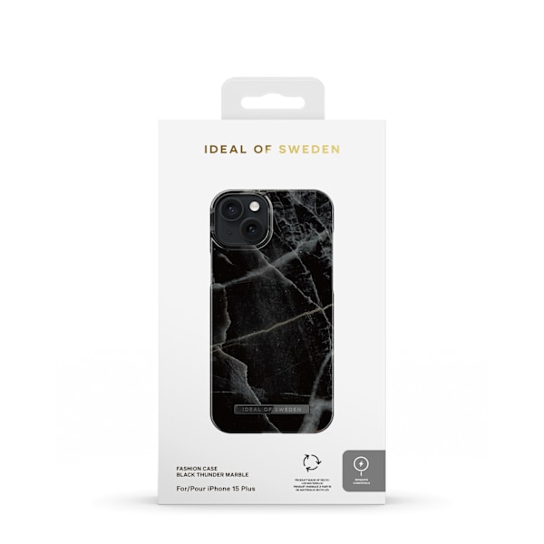 Printed Case MagSafe iPhone 15 Plus Black Thunder Marble Svart