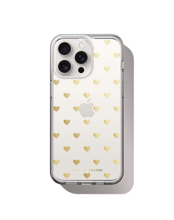 Clear Case iPhone 15 Pro Max Golden Hearts Transparent