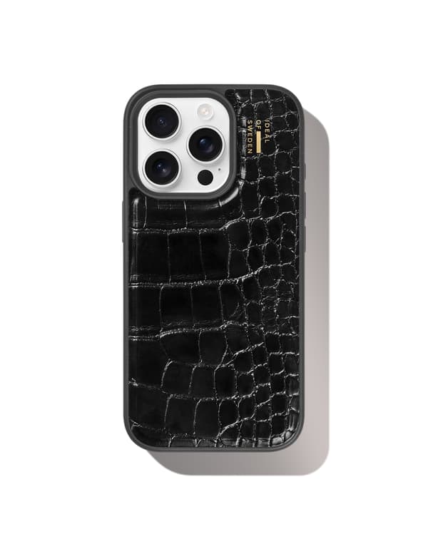 Vegan Leather Case MagSafe iPhone 16 Pro Black Croco Svart
