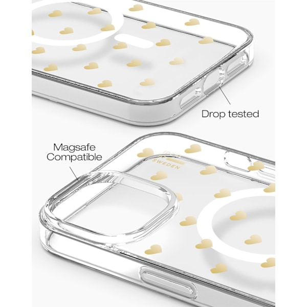 Clear Case MagSafe iPhone 13/14/15/SE2025 Golden Hearts