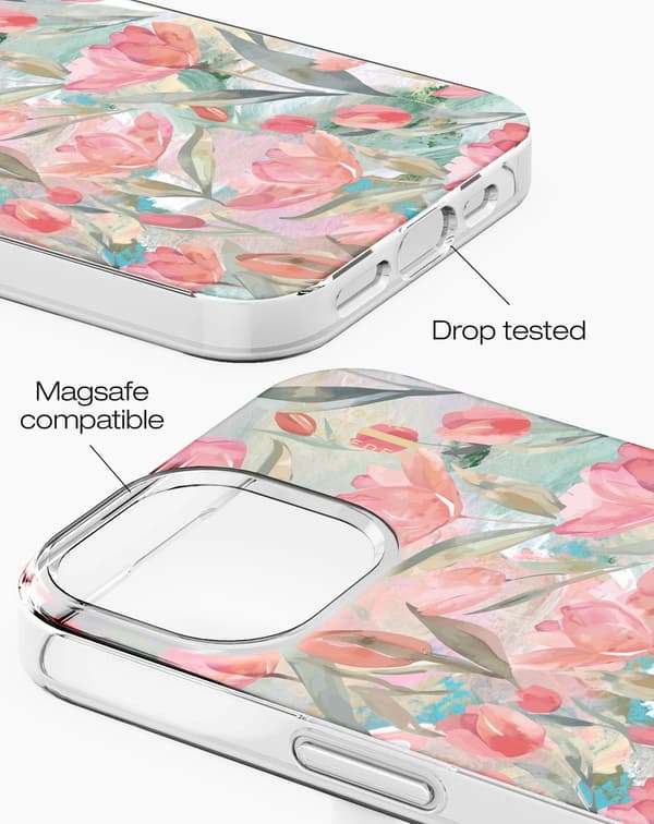 Clear Case MagSafe iPhone 13 / 14 / 15 / 16e / 17e Tulip Bloom