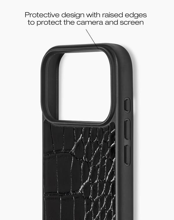 Vegan Leather Case MagSafe iPhone 17 Pro Black Croco Black