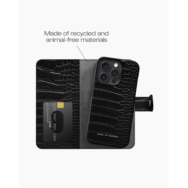 Magnet Wallet+ iPhone 15 Pro Black Croco Svart