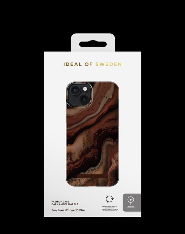 Printed Case MagSafe iPhone 15 Plus Dark Amber Marble Brun