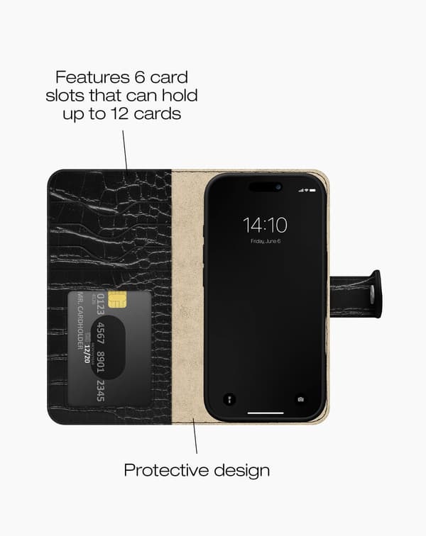 Magnet Wallet+ iPhone 17 Pro Black Croco Svart