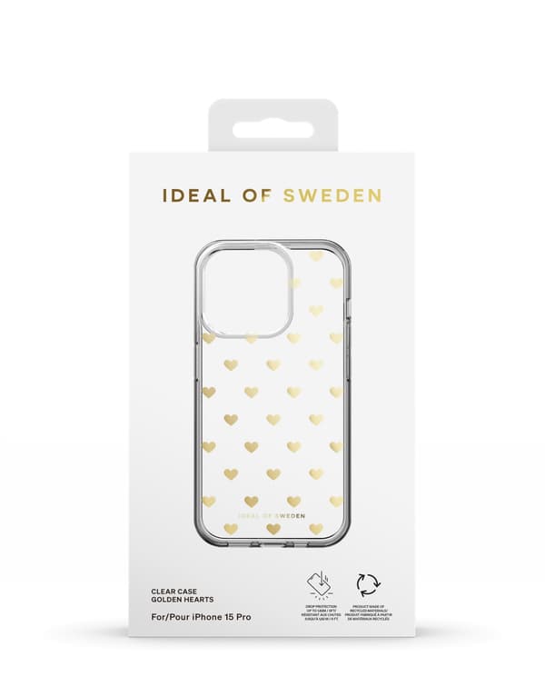 Clear Case iPhone 15 Pro Golden Hearts Transparent