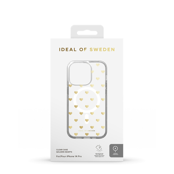 Clear Case MagSafe iPhone 14 Pro Golden Hearts Transparent