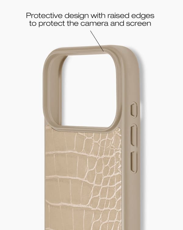 Vegan Leather Case MagSafe iPhone 17 Pro Max Warm Beige Croco Beige