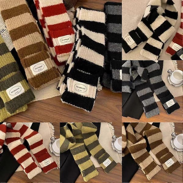 Røde striper mykt ullstrikket skjerf kvinner vinter koreansk varm mote skjerf O4Q6 Red One size