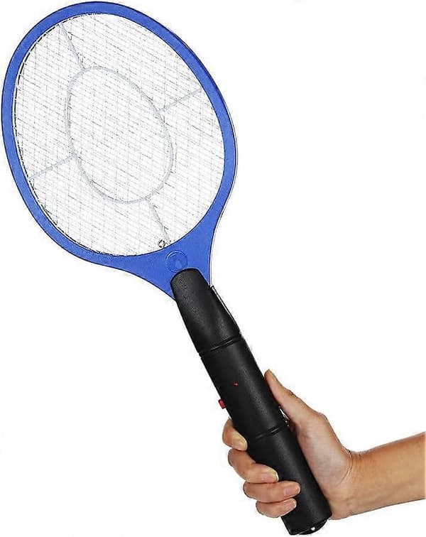 Battery-Powered Electronic Fly Swatter Insects Handheld Electric Racket Mosquito Insect Wasp (Blue)