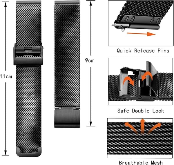 Klocka Mesh Armband Rostfritt Stål Snabbkoppling Herr Dam 22mm