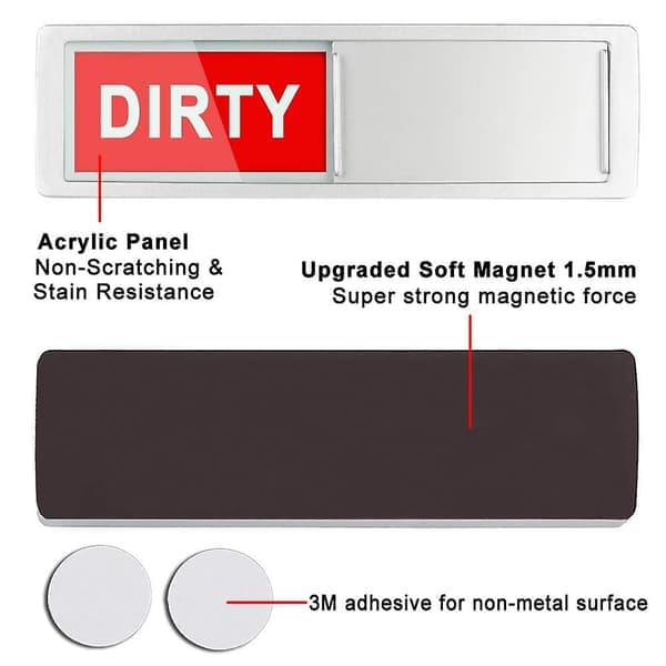 Rengör smutsig skylt diskmaskin magnet diskmaskin skylt ren smutsig skylt för kylskåpsdekor Silver