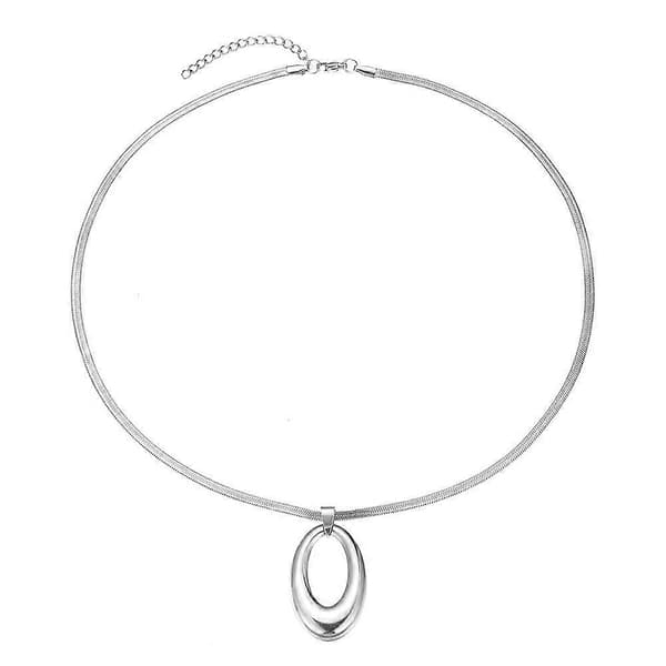 Oval Ring Halskæde: Minimalistisk 18K Guldbelagt Rustfrit Stål Flad Slangebens-Halskæde, Sølv