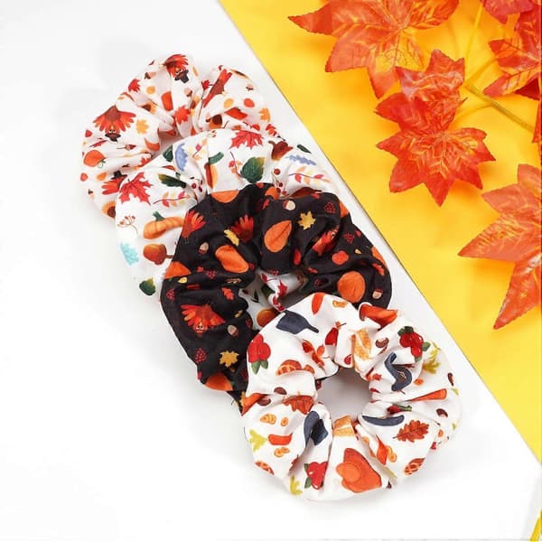 Efterår Thanksgiving Kalkun Hår Scrunchies, Bløde Elastiske Scrunchy Hårbånd til Kvinder Piger Efterår Høst Hestehaleholdere 4 st - Thanksgiving