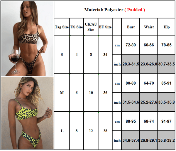 Leopard Bikini Sæt til Kvinder, Bandeau-Bikini med Stropper, Badedragt Grøn Green M