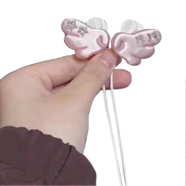 Englevinge øretelefontilbehør for kablede ørepropper, klipsdekorasjon med glitrende stjerner Pink 2pcs