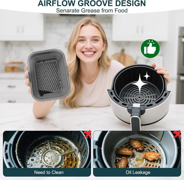 Sammenfoldelig silikone airfryer-indsats, 8,2 tommer (ca. 21,9 cm), pande til 5,8 til 8 quarts (ca. 21,9 cm), bageplade, ovntilbehør, grå 2 STK.
