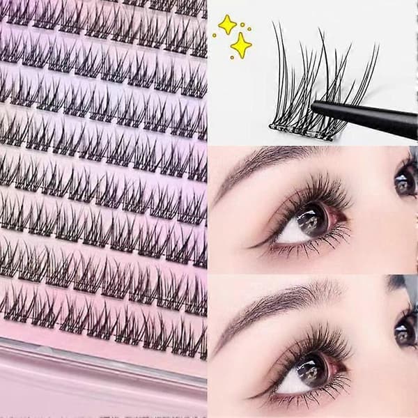 Glue-free false eyelashes with fishtail design, natural single cluster lashes NEW 1set