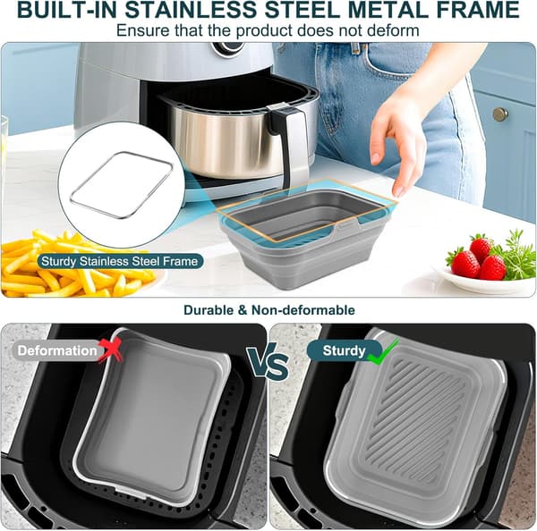 Sammenfoldelig silikone airfryer-indsats, 8,2 tommer (ca. 21,9 cm), pande til 5,8 til 8 quarts (ca. 21,9 cm), bageplade, ovntilbehør, grå 2 STK.
