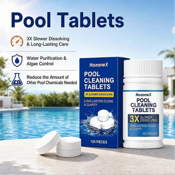 Poolrensetabletter 100 stk. Langsomt opløselige UV-stabiliserede til pools